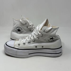 Converse All Star Chuck Lift Platform High Shoes Womens 7 White Canvas Retro